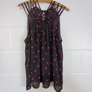Torrid Babydoll Fabric Spaghetti Strap Black‎ Cami Multi 00 M Hot Pink Floral